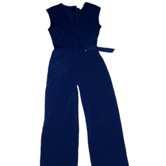 Michael Kors Navy Buckled Wrap Front Jumpsuit - Picture 3 of 6